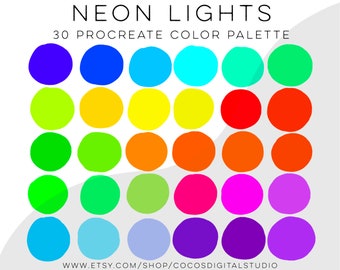 Neon Lights Procreate Color Palette Bright Neon Color Swatches