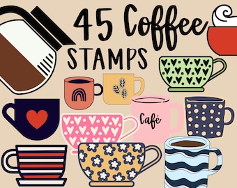 Coffee and Tea Cup Stamps for Procreate, Coffee Procreate Stamps, Procreate Coffee Stamp Bundle Set, Digital Stamps, Procreate Brush Stamps