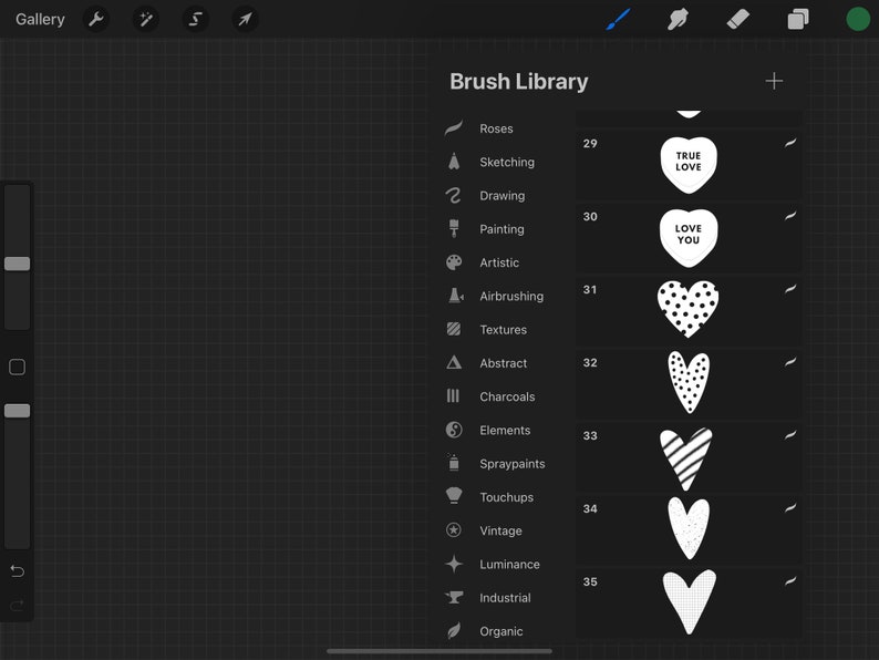 Procreate Heart Stamps, 35 Procreate Brushes, Hearts Procreate Stamp