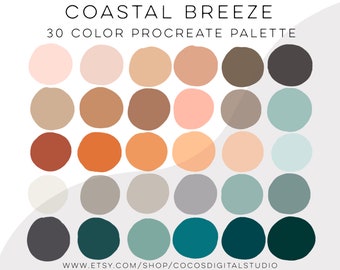 Coastal Breeze, Neutral  Procreate Color Palette, Teal Color Palette - Soft Color Palette - beach color palette - digital color swatches