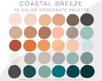 Coastal Breeze, Paleta de cores Neutral Procreate, Paleta de cores Teal - Paleta de cores suaves - paleta de cores de praia - amostras de cores digitais