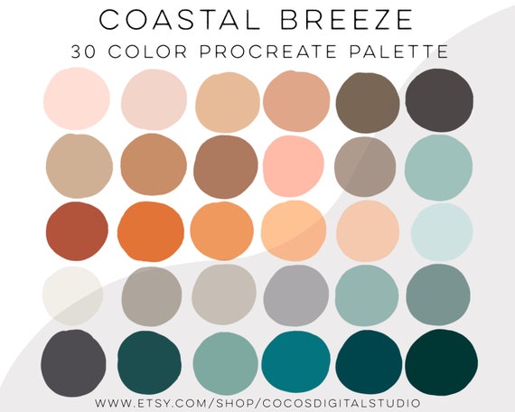 Coastal Breeze, Neutral Procreate Color Palette, Teal Color Palette - Soft  Color Palette - beach color palette - digital color swatches