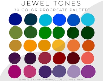 Jewel Tones Color Palette for PROCREATE | 30 color swatches, iPad lettering, digital art, modern calligraphy, graphic design, procreate tool