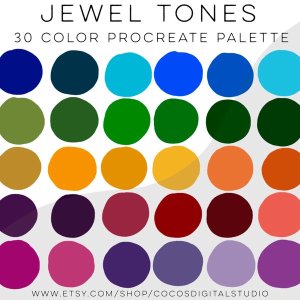 Jewel Tones Color Palette for PROCREATE | 30 color swatches, iPad lettering, digital art, modern calligraphy, graphic design, procreate tool