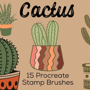 Sellos de Cactus Procreate, Sellos Digitales de Cactus, Sellos de Plantas, Juego de Sellos de Procreate, Greenery, Botánico, Plantas en Macetas, Plantas de Interior
