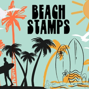 Procreate Beach Stamp Brushes Set / Stamp Pack/ Beach Stamps/ Vacation Stamps/ Ocean Theme / Surfing Stamps