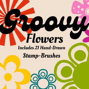 Groovy Retro Blumen Stempel für Procreate, Digitales Pinselset, Retro 60er 70er Blumen / Procreate Stamp Brush, Hippie Blumen
