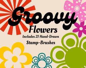 Retro Blume Procreate Stempel, 60er 70er Pinsel Set (Digitaler Download)