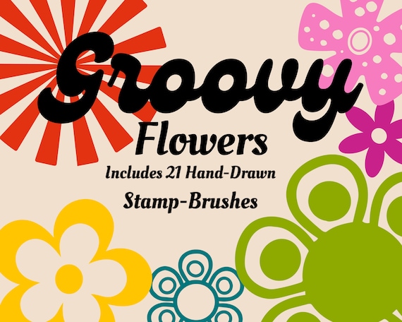 Retro Flower Procreate Stamps, 60s 70s Brush Set (Digital Download)