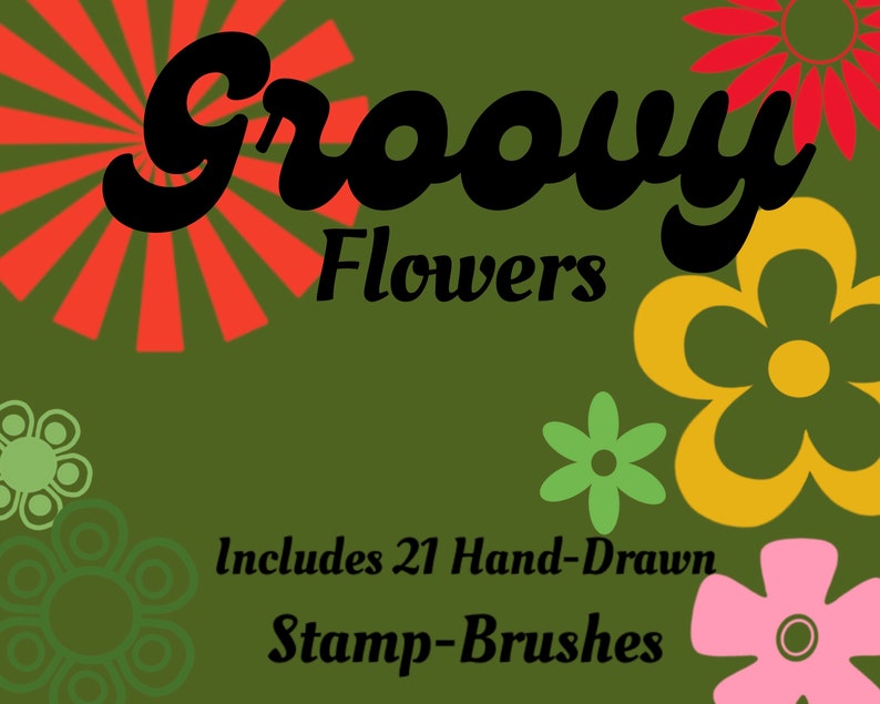 Procreate flowers,flowers procreate,Procreate stamps,procreate floral set,Procreate brushes,Procreate floral,70s procreate flower,Ipad brushes,retro flower stamp,procreate brush set,Hippie flowers,Groovy Flowers,Retro Flowers