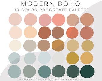 Modern Boho - Boho procreate color palette - cool tones palette  - light pastel colors - boho theme colors - procreate swatches