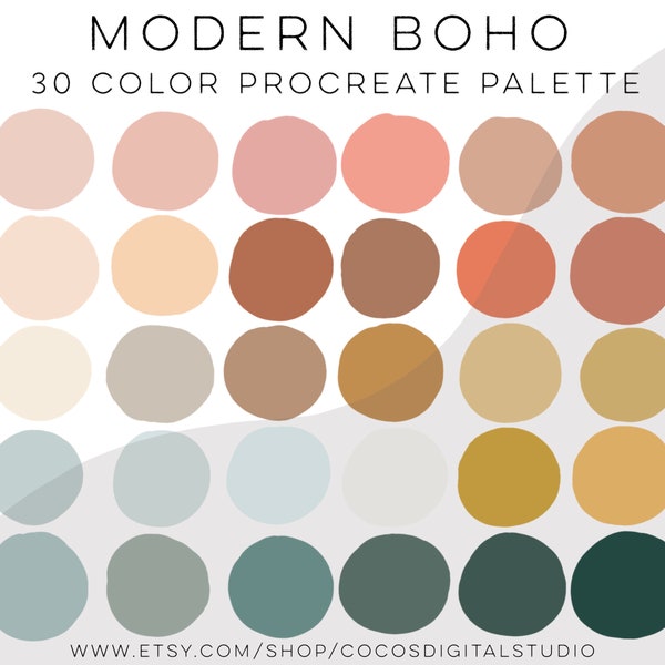 Modern Boho - Boho procreate color palette - cool tones palette  - light pastel colors - boho theme colors - procreate swatches