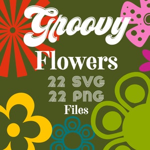 Hippie Svg, Groovy Flowers svg, 60s-70s Retro Peace Love Flower child, Bundle set, svg, png clipart, Cricut cut file