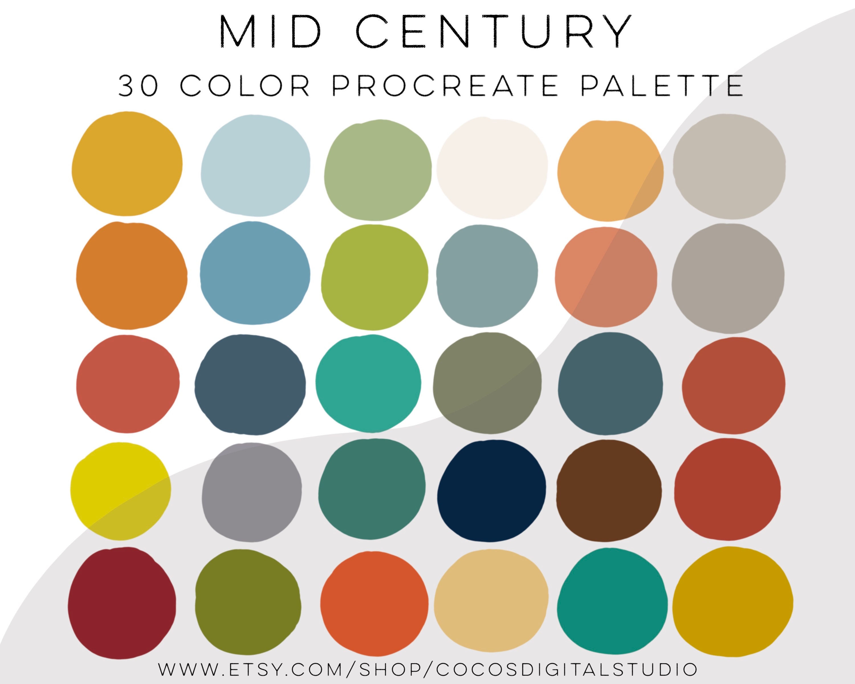 Retro Color Palette, Midcentury, 70s Color Palette, Procreate Swatches