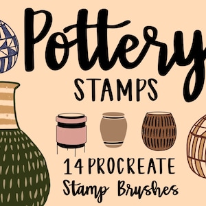 Maak aardewerk digitale postzegels, Boho aardewerk stempels, schattige potten stempels, maak penseelstempels