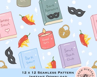 Smut Tropes Books Seamless Pattern 300 DPI PNG Download for Digital Papers Vinyl Fabric Surface Design Bookish Book Lovers Smut Png Romance