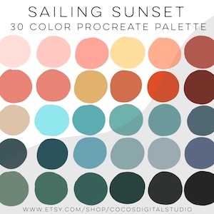 Sailing Sunset - Procreate Color Palette- Paleta de colores de playa - Paleta de colores Sunset - Ocean & Sea color Swatches
