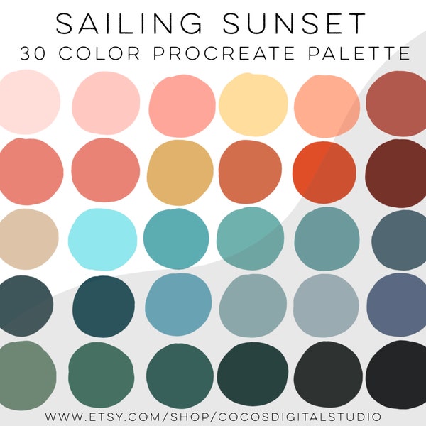 Sailing Sunset - Procreate Color Palette- Beach color palette  - Sunset color palette - Ocean & Sea color Swatches