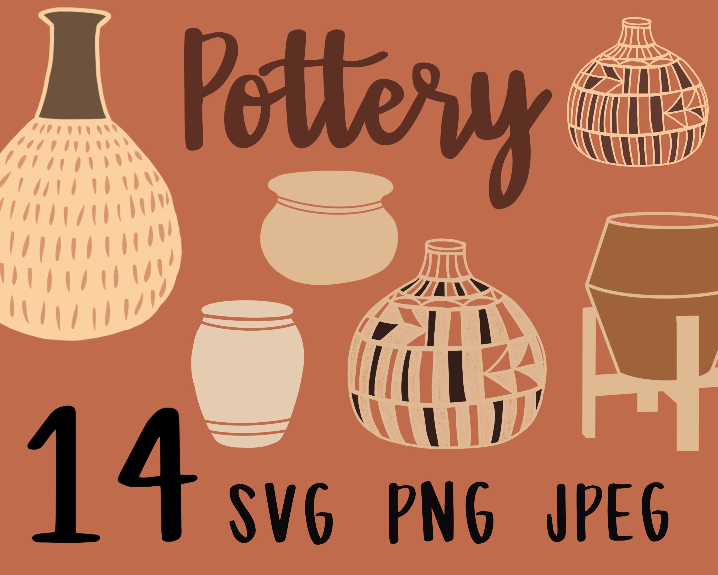 Watercolor Pottery Clipart, Clay Sculpting, Ceramic Clipart, Clay Art,  Greek Vases, Clay Pottery Logo Design, Clay Boho, Pottery Tools 