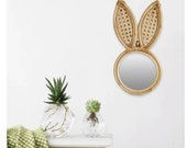 Wall Hanging Mirror Rattan Makeup Mirror Handmade Decorative Rabbit Ears Mirror For Home Decor 22 X 16 X 42cm