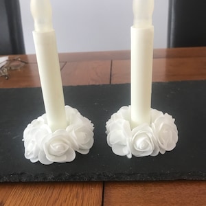 Set of 2 white rose Candlerings and led candle