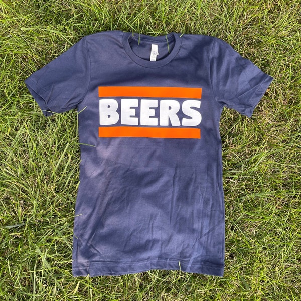 Chicago Bears T-shirt Funny Beer Minimalist Tee Blue Orange Football Fan Sports Game Day Shirt Casual Unisex Tee