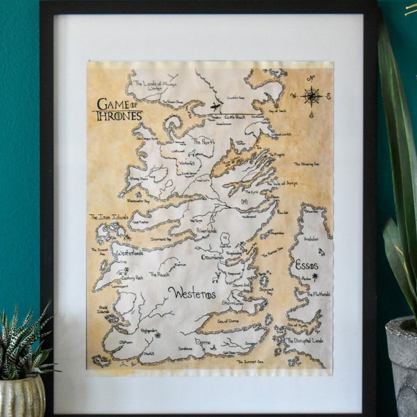 Hand Drawn Game of Thrones Map TTRPG Prop, Gift for DM, Boyfriend, Girlfriend, Fantasy Art, Book Art, Nerdy Handmade Gift