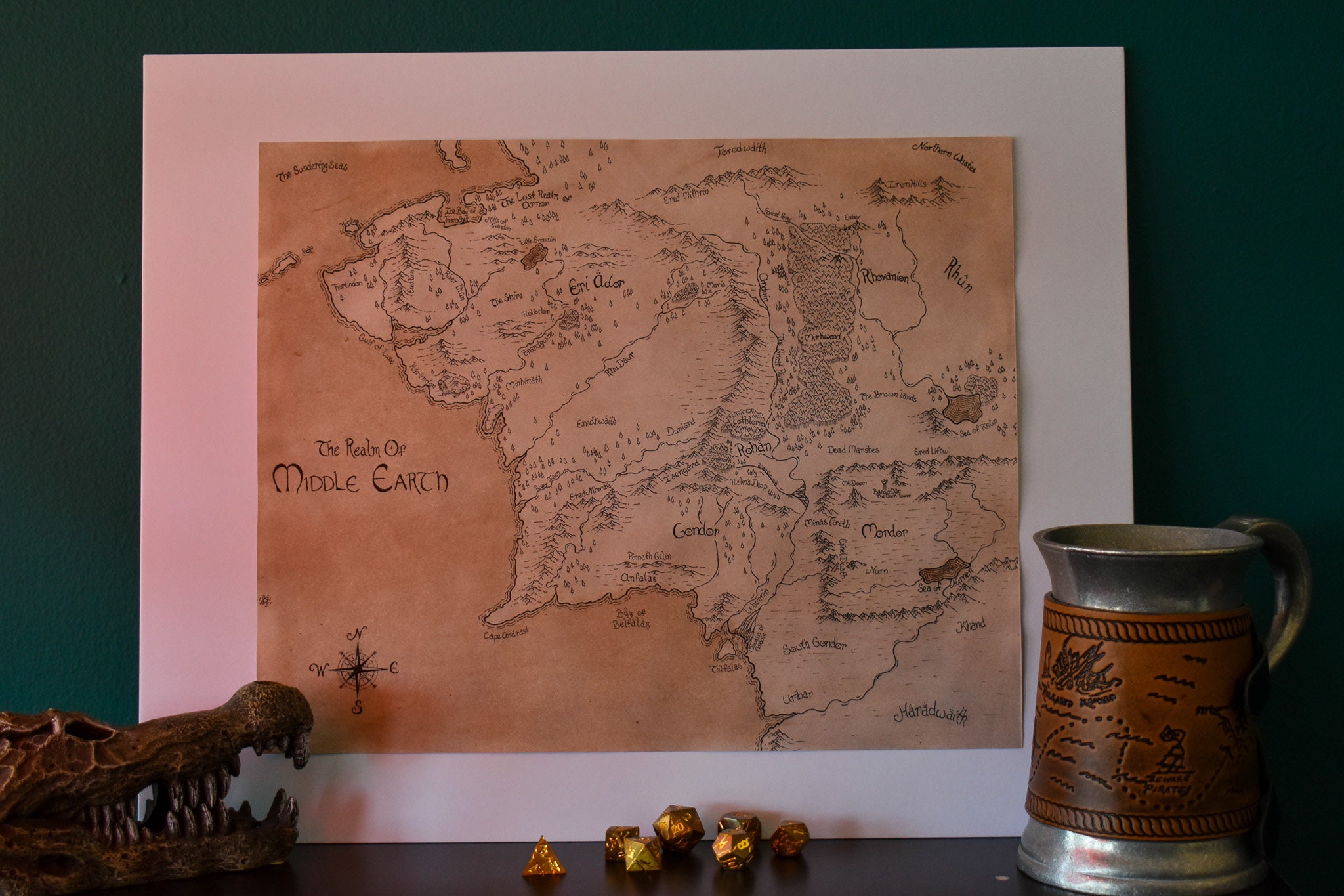 Middle Earth Map From Lord of the Rings Print the Hobbit Rings of Power ...