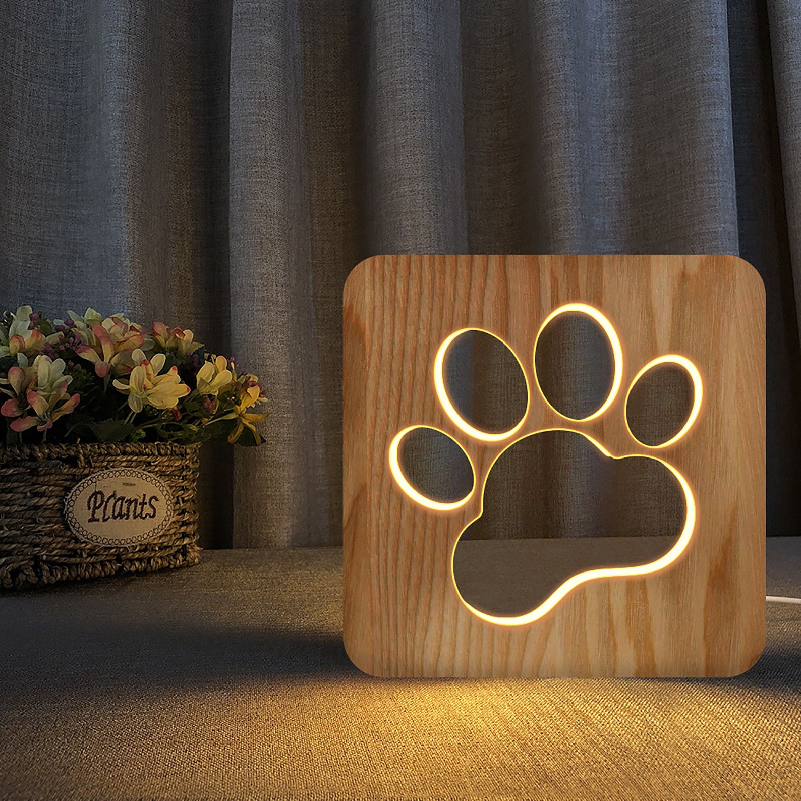 Dog Paw 3D Wooden Lamp Animal Wooden Lamp LED Lamp 3D Lamp Etsy