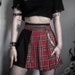 Women's Goth Punk Red Plaid Pleated Skirt Streetwear Fashion Chain High Waist Mini Skirt Gothic Skirt Harajuku Black Patchwork E Girl Skirt