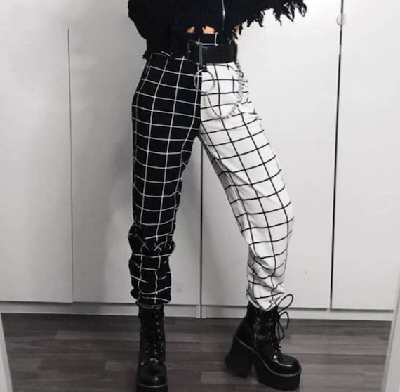 Women's Gothic Checkerboard Pants Plaid Casual Cargo Pants | Etsy