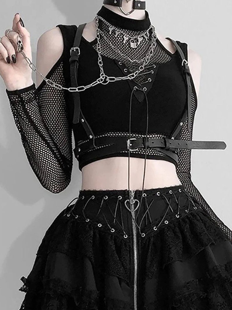 Women's Gothic Cut Out Crop Top Tshirt Grunge Etsy