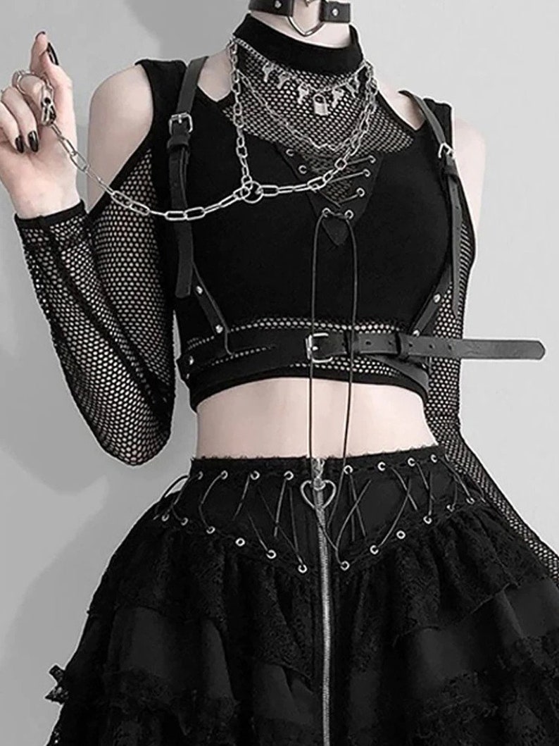 Women's Gothic Fishnet Cut Out Crop Top T-shirt Grunge - Etsy