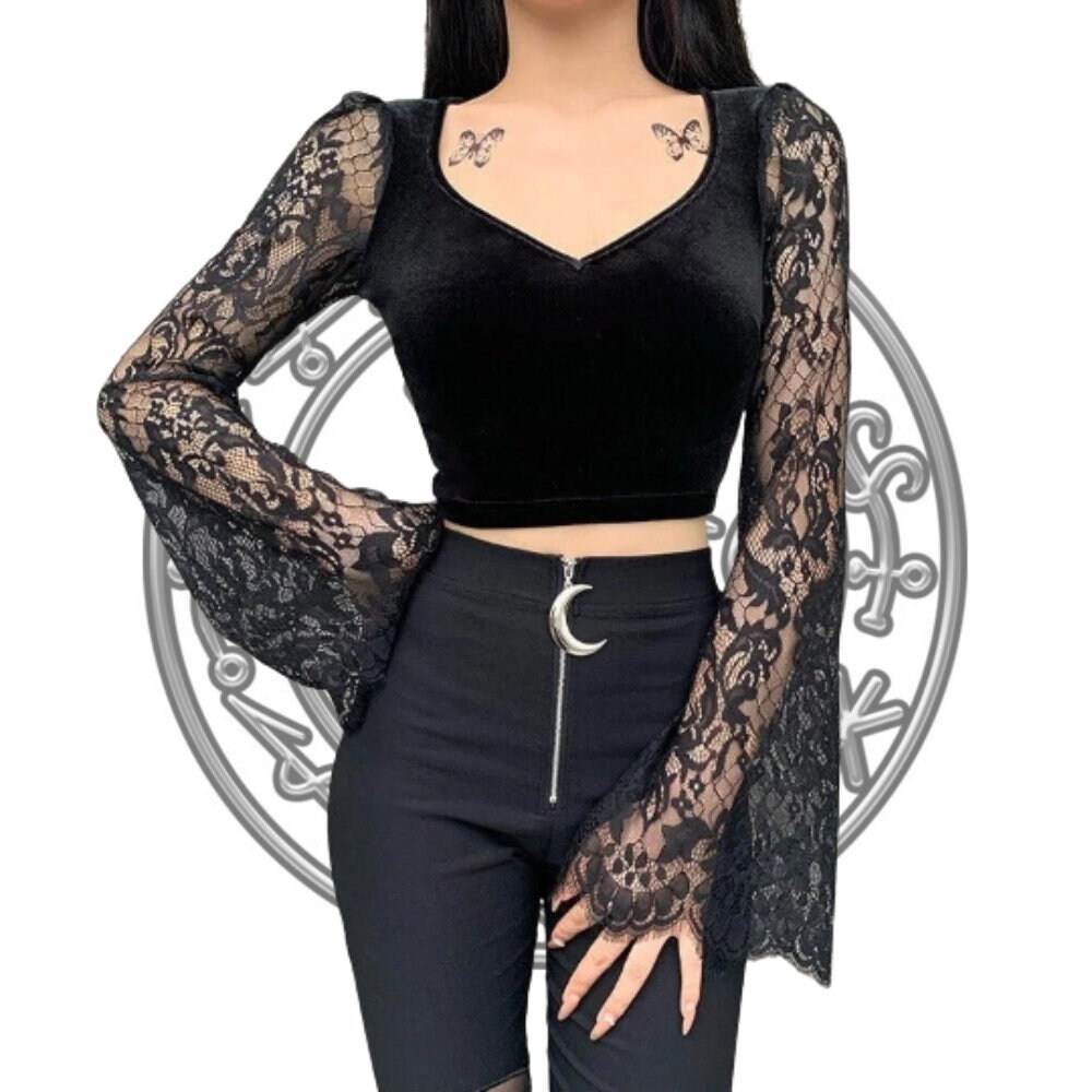 Women's Gothic Sexy V Neck Lace Black 