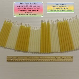 6 - Thin Taper BEESWAX CANDLES, All natural 100% cotton wicks, Pure Beeswax, unscented, Smokeless, Drip-less, USA