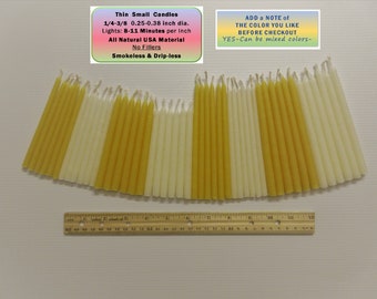 6 - Thin Taper BEESWAX CANDLES, All natural 100% cotton wicks, Pure Beeswax, unscented, Smokeless, Drip-less, USA