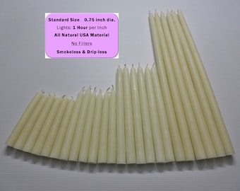 Light Ivory BEESWAX TAPER CANDLES, All Natural pure beeswax, 100% cotton wicks, unscented, Smokeless, Drip-less,
