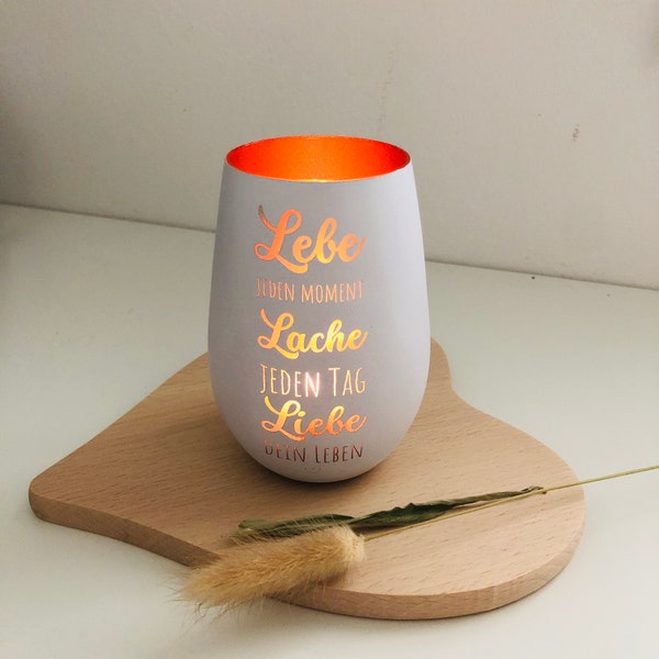 Personalisiertes wunderschönes Windlicht aus Glas mit Wunschtext, besonderes Hochzeitsgeschenk, Weihnachtsgeschenk, Geburtstagsgeschenk