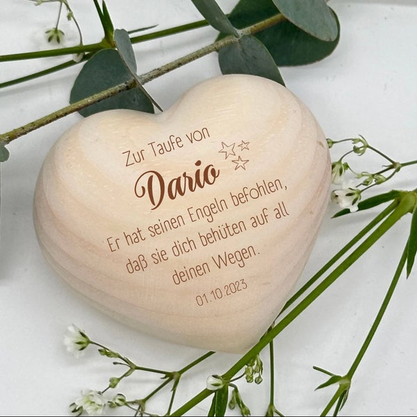 Personalisiertes Taufgeschenk, Zirbenherz, Handschmeichler, Erinnerung an die Taufe, Firmung, handgefertigt, lasergraviert, Unikat, Hochzeit