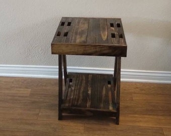 Rustic Farmhouse Wood End Table, Side Table, Accent Table, Bedside Table, Nightstand with Floating Shelf