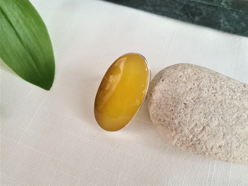 Huge amber ring sterling silver adjustable ring unique natural baltic amber