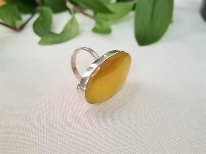 Huge amber ring sterling silver adjustable ring unique natural baltic amber