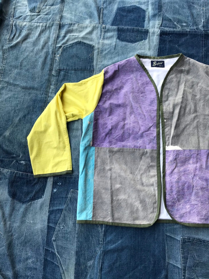 Hand Painted Jacket Vintage Patchwork Coat Canvas Chore Coat Ooak Jacket Scofield Tacoma
