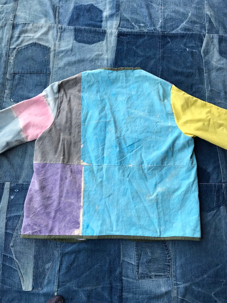 Hand Painted Jacket Vintage Patchwork Coat Canvas Chore Coat Ooak Jacket Scofield Tacoma
