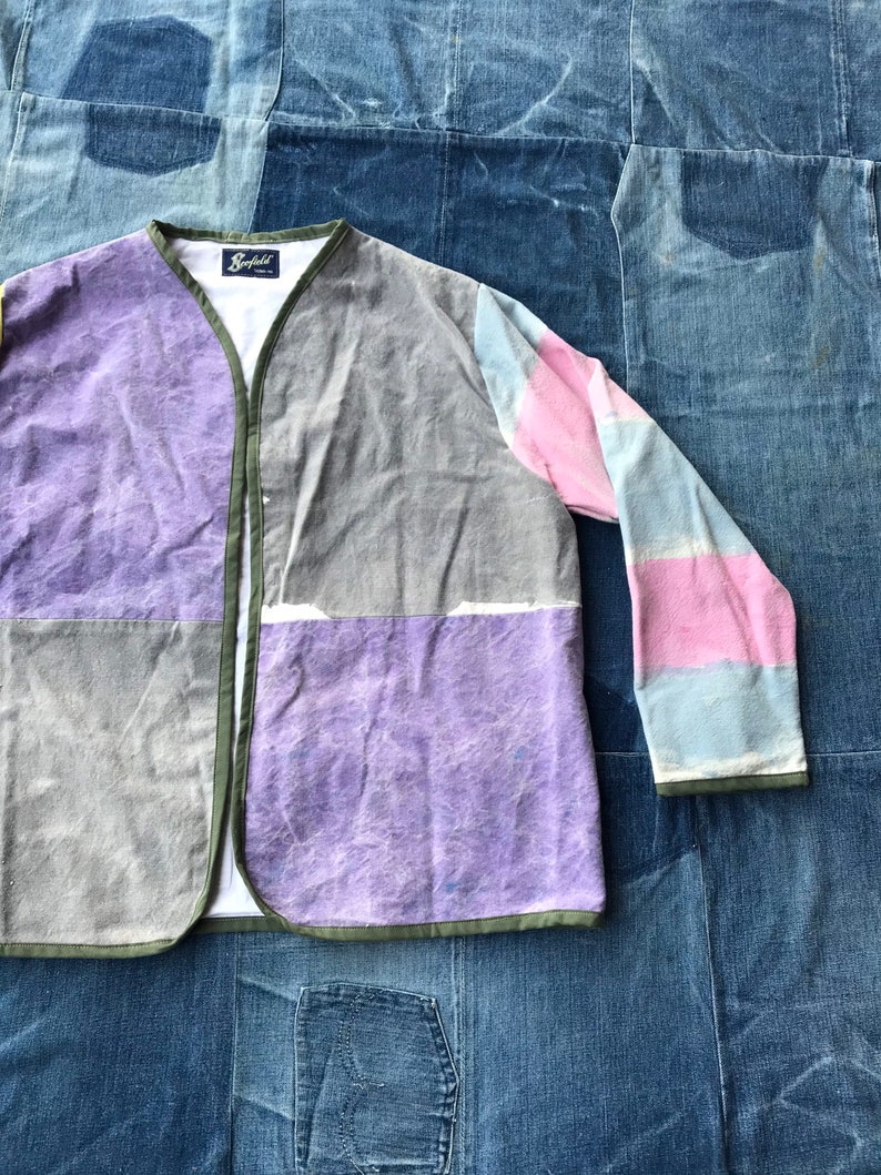 Hand Painted Jacket Vintage Patchwork Coat Canvas Chore Coat Ooak Jacket Scofield Tacoma