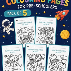 Outer Space Colouring Pages Pack for Preschoolers | 5 Printable Space Activity Sheets (PDF Download)