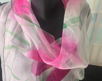 Scarf - Muslin - 100% natural silk - Hand painted - various sizes