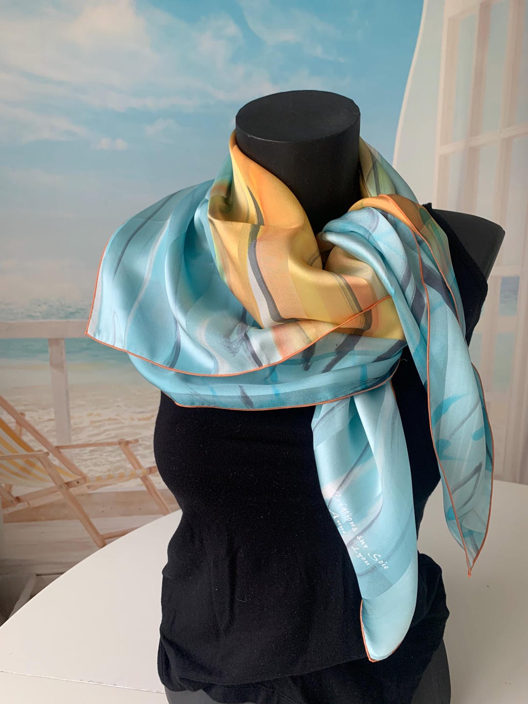 Coupon De Soie Mousseline à Bande Satinée - 200x90 Cm, Belle Qualité, Occasion Non Utilisée