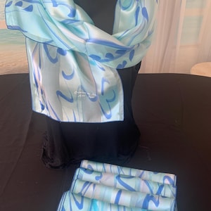 Silk Scarf - Satin strips muslin - 100% natural silk - Hand painted - 30x140cm - Shades of Blue