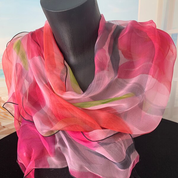 Foulard - Mousseline - 100% soie naturelle - Peint main - 40x150cm